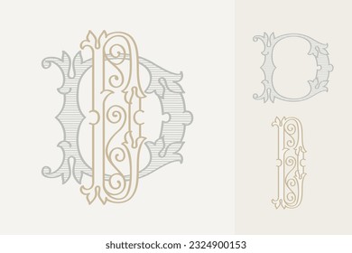 D letter wedding monogram creator kit. Elegant historical style alphabet for party invitations. This set includes Wide and Narrow capitals for your own emblem. Find full set in my profile.