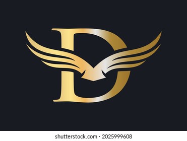 D Letter Wing Logo Design. Initial Flying Wing D Letter Logo. Letter D logo and wings Concept