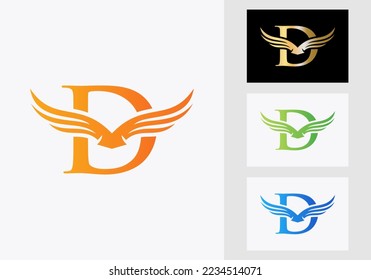 D Letter Wing Logo Design. Initial Flying Wing D Letter Logo