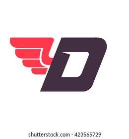 D letter with wing logo design template. Vector sport style typeface for sportswear, sports club, app icon, corporate identity, labels or posters.