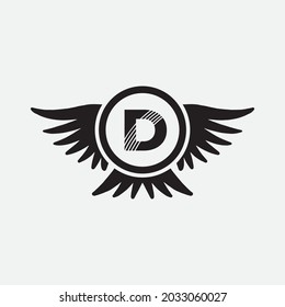 Icono de diseño del logotipo de la letra D. Logo de la carta del ala voladora con concepto creativo de ala negra.