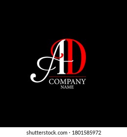 A D Logo. AD Letter Design Template Vector with Black Red Color.