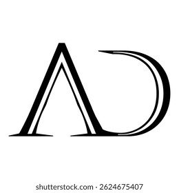 A D logo , AD monogram logo signature icon. Elegant intertwined alphabet initials. Serif letter a, letter d. Luxury lettering sign. Modern deco design, fashion, beauty spa, wedding style characters ty