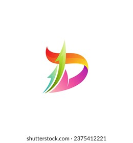 D logo with arrow design combination, colorful style, up logos, the logo is ready to use