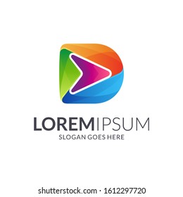 D logo with arrow shape, business logo design, colorful initial letter logo template, abstract company brand identity logo