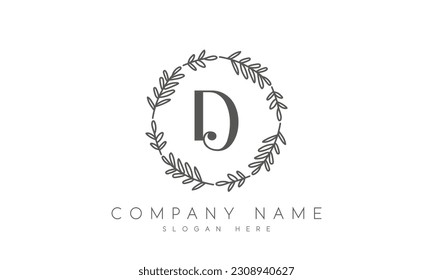 Logo D con diseño de flor circular vectorial
