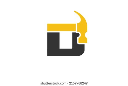 D logo construction vector for woodworking company. initial letter hammer template vector illustration for your brand.