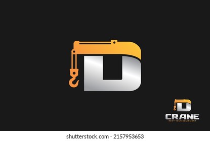 D logo crane for construction company. Heavy equipment template vector illustration for your brand.
