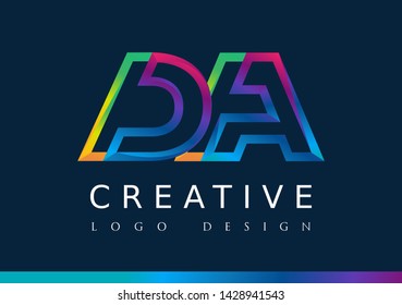 D A  Logo. DA Letter Design Vector with Magenta blue and green yellow color.