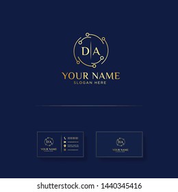 D A Logo. DA Letter Design with Golden Luxury and Dark blue Color