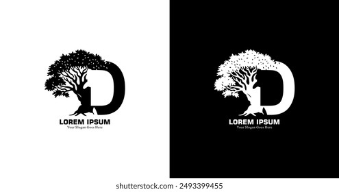 Diseño del logotipo de D combinado con un árbol