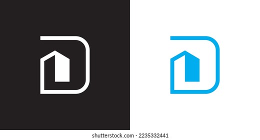 D logo design is intended for construction, building, real estate, home, and property. An awesome trendy and minimal D home logo design template with black and blue colors.