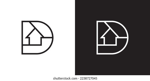 D logo design is intended for construction, building, real estate, home, and property. An awesome trendy and minimal D home logo design template with White and Black colors.