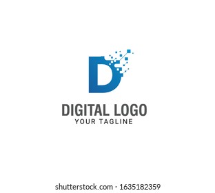  D logo design vector. digital letter icon template for technology. Pixel logotype Eps-10