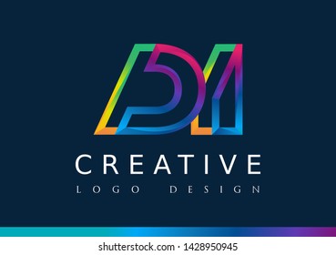 D I  Logo. DI Letter Design Vector with Magenta blue and green yellow color.