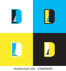 D logo with door and stairs combination