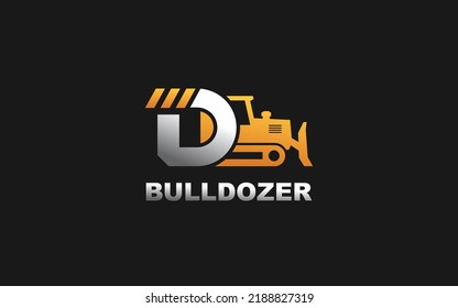 D logo dozer for construction company. Heavy equipment template vector illustration for your brand.