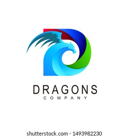 D logo with dragon design combination, dragon logo and letter d icon