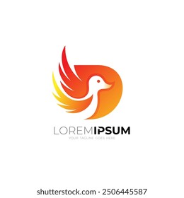 D logo and duck design combination, winged animal icon