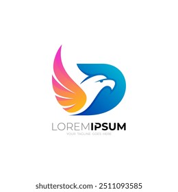 D logo and eagle design template, the symbol of an eagle flying with both wings