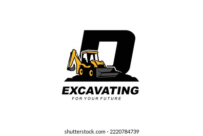 D logo excavator for construction company. Heavy equipment template vector illustration for your brand.