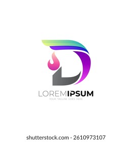 D logo and fire logo vector, D logo with burning fire combination