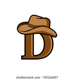 D logo initial letter design template vector with cowboy hat above.