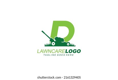 D logo lawncare for branding company. mower template vector illustration for your brand.