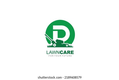 D logo lawncare for branding company. mower template vector illustration for your brand.