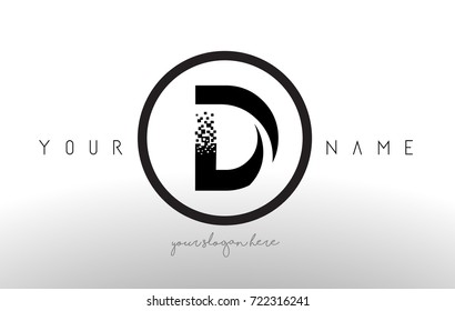 D Logo Letter with Digital Pixel Tech Design Vector and Black Circle Modern Look Vector Illustration.