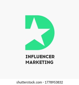 D Logo, Letter D Emblem, Star Or Influencer Logo, D Shape. Star Emblem Flat Concept. Influencer Marketing Logo.