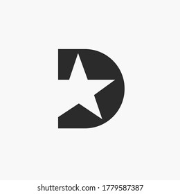 D Logo, Letter D Emblem, Star Or Influencer Logo, D Shape. Star Emblem Flat Concept. Influencer Marketing Logo. D Shape And Star Shape Concept