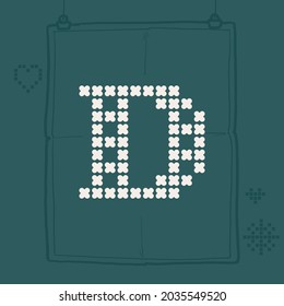 D logo letter is made of thick round knits. Flat style lettering with a set of bonus icons. Perfect for the 2022 New Year, Ugly Sweater Party, Christmas souvenirs design like a poster.