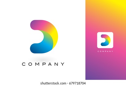 D Logo Letter With Rainbow Vibrant Colors. Colorful Modern Trendy Purple and Magenta Letters Vector Illustration.