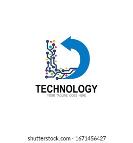 D logo , Letter d logo and technology design combination, Chip logo and arrow
