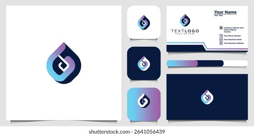 D logo Modern Gradient Drop Logo Design and Business Card Template Visualization