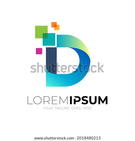 D logo and pixel design technology, vector image logos