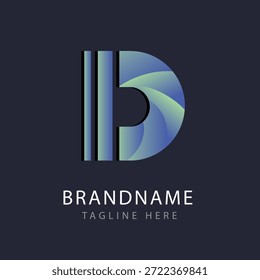 Logotipo D, en forma de letra D, con colores abstractos y elegantes.