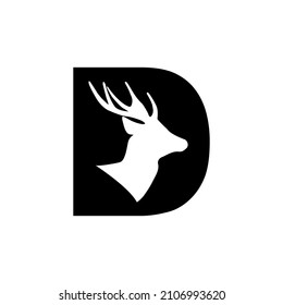 D logo vector icon black with deer head silhouette