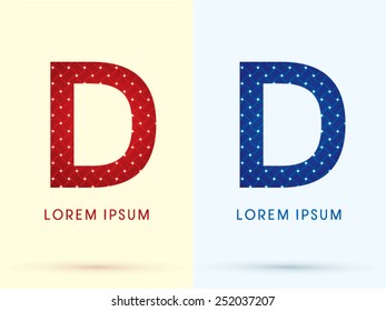 D ,Luxury font, designed using red and blue line geometric shape, idea from wicker,basket ,woven, ribbons, jewelry, diamond ,rope, logo, symbol, icon, graphic, vector.