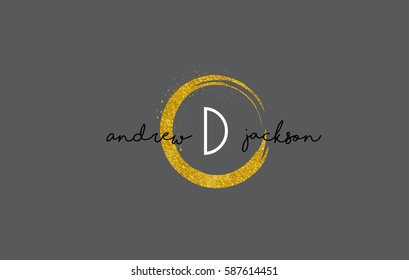 D Luxury Letter Logo Design with Gold Rounded Texture and Sparkles.