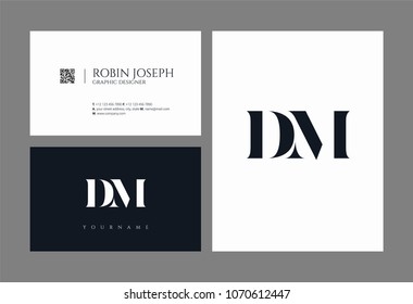 D M, D & M Alphabet joint logo icon with business card vector template.