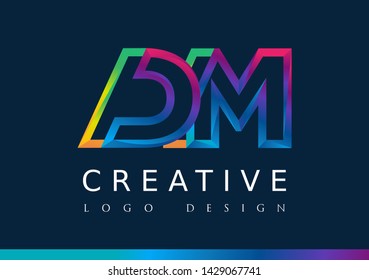 D M  Logo. DM Letter Design Vector with Magenta blue and green yellow color.