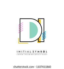 D I Memphis letter style, initial logo template vector full color.