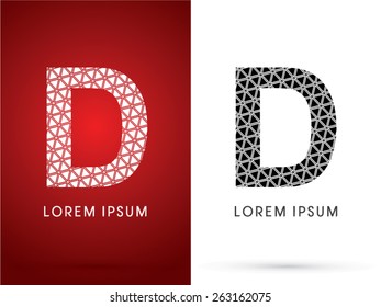 D ,Modern font, designed using white and black triangle geometric shape. on red and white background, sign ,logo, symbol, icon, graphic, vector.