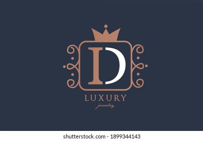 Icono del logotipo de la letra del alfabeto monograma D en color blanco y azul. Diseño creativo con corona king para empresas de lujo y negocios 