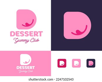 D monogram. Desserts and sweet food logo. Kids desserts. Cafe emblem. Identity, corporate style.