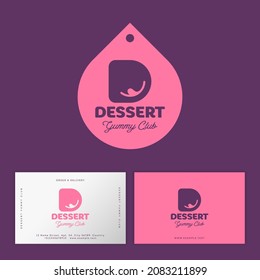 D monogram. Letter D with smile and tongue into rounded tag. Desserts and sweet food logo. Cafe emblem. 