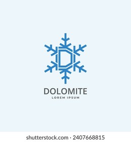 D monogram with snowflake abstract geometric logo design concept. Isolated object on background