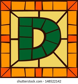 D - Mosaic alphabet capital letters, stained glass windows with frame or tile design, vector illustration